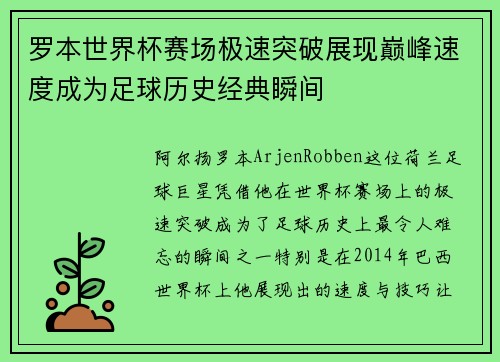 罗本世界杯赛场极速突破展现巅峰速度成为足球历史经典瞬间
